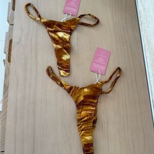 100% Mulberry Silk Gold V string, 2 pack, Gift for her in box